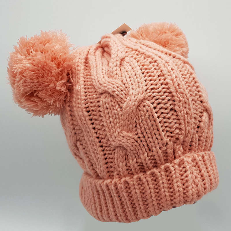 Winter Warm Knitted Twin Pom Pom Beanie - Flamingo