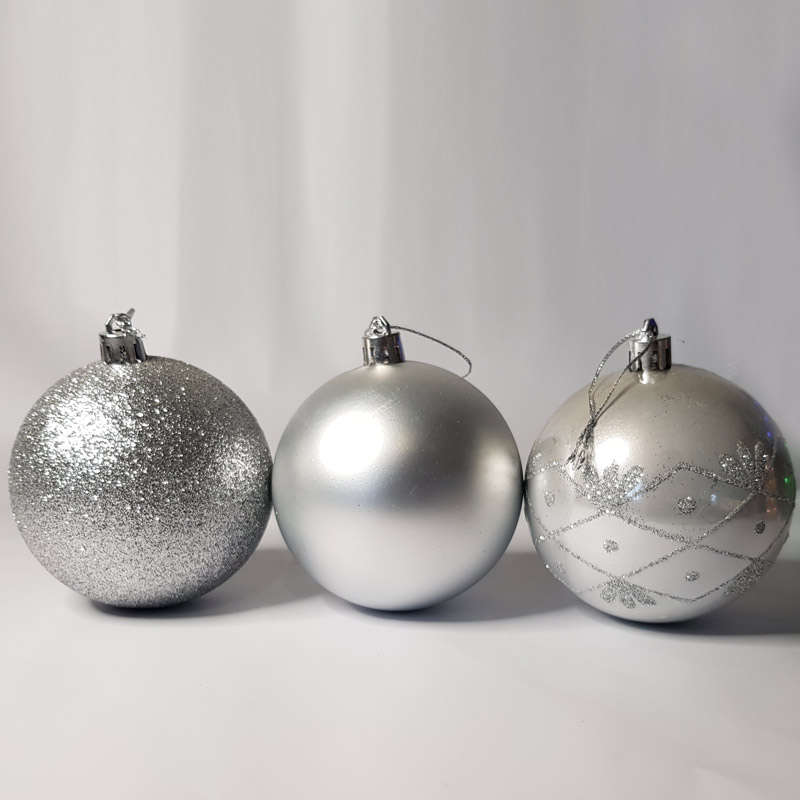 Big Christmas Tree Baubles - Christmas Balls 6 Pack - Silver Tones