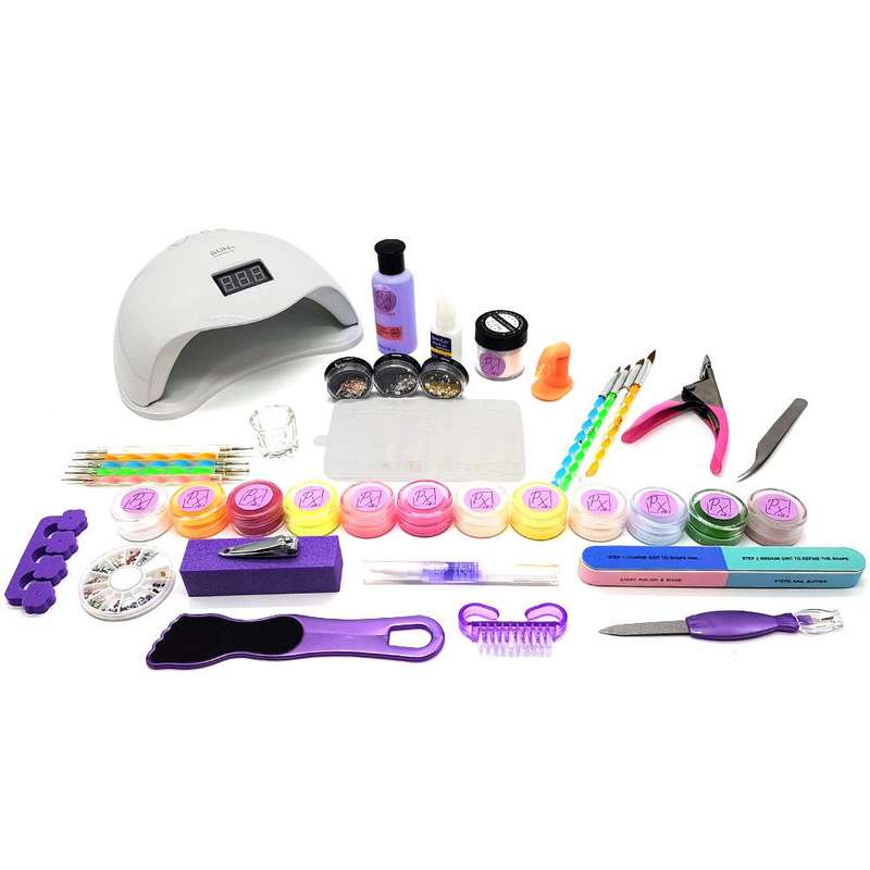 purpleX Prestige Acrylic Nail Kit With UV Nail Lamp With Mani & Pedi Tools