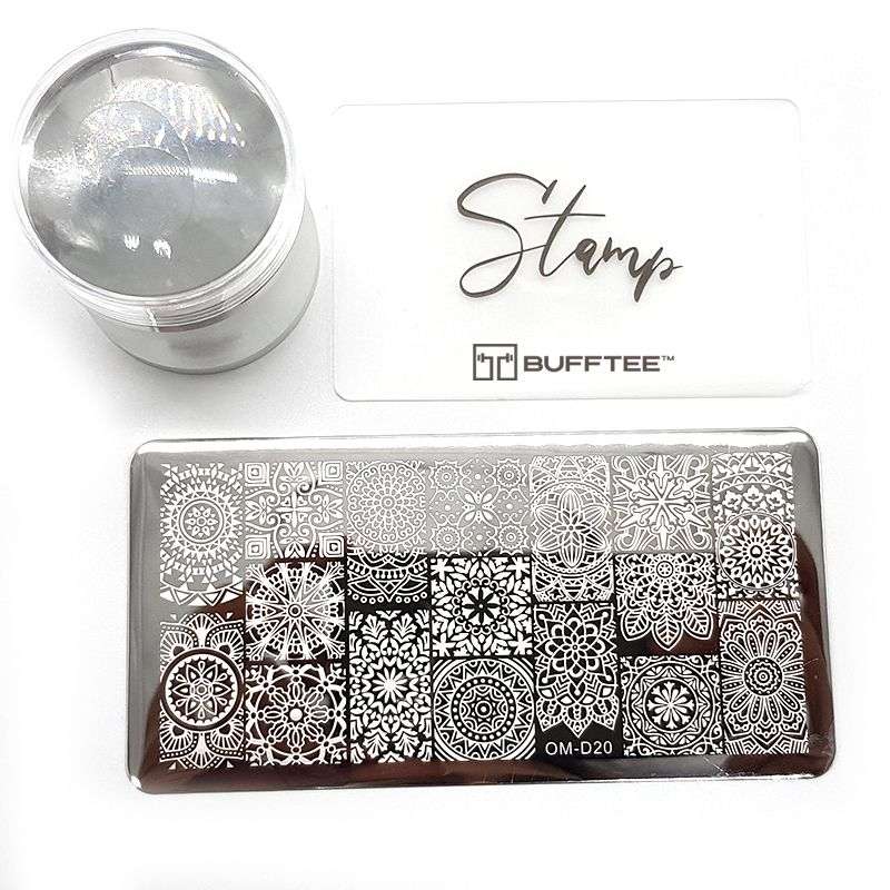 Bufftee Nail Stamper Nail Scraper & Steel Nail Stamping Plate Set- Chrome