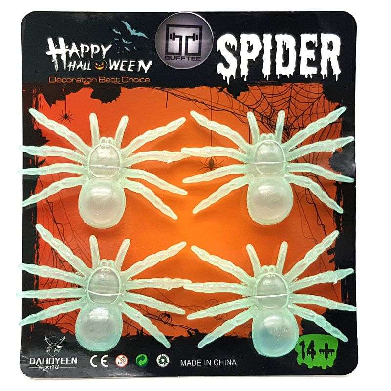 Bufftee Happy Halloween Glow In The Dark Spider 4 Pack - 4 Fake Spiders