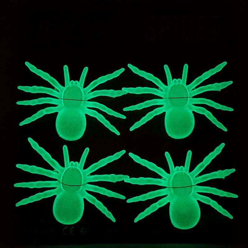 Bufftee Happy Halloween Glow In The Dark Spider 4 Pack - 4 Fake Spiders