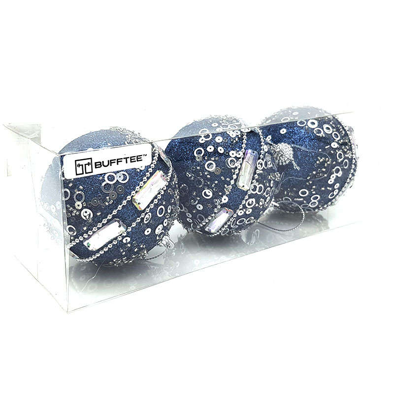 Christmas Baubles -Blue Jewel Christmas Balls - 3 Pack