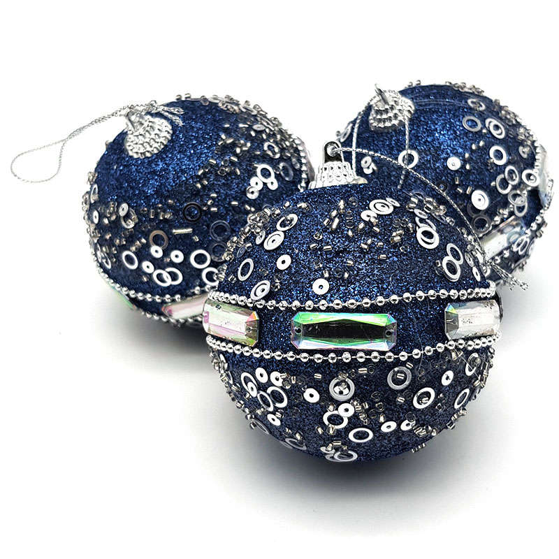 Christmas Baubles -Blue Jewel Christmas Balls - 3 Pack