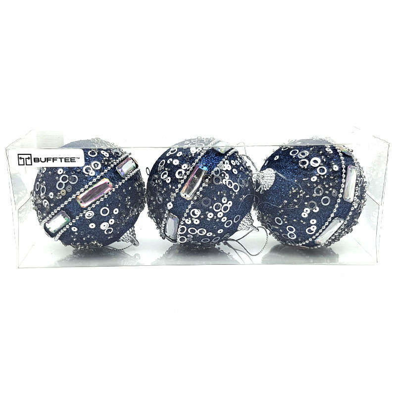Christmas Baubles -Blue Jewel Christmas Balls - 3 Pack