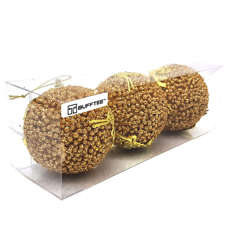 Christmas Baubles -Golden Reindeer Christmas Balls - 3 Pack