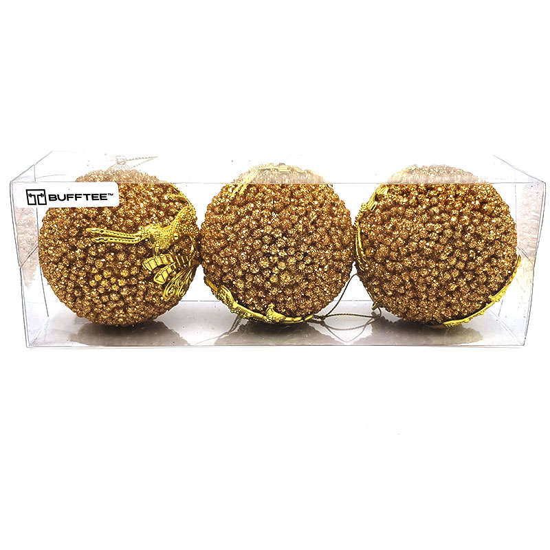 Christmas Baubles -Golden Reindeer Christmas Balls - 3 Pack
