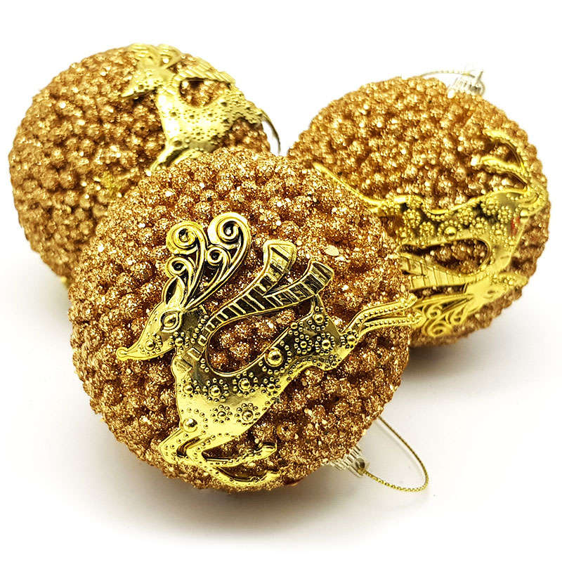 Christmas Baubles -Golden Reindeer Christmas Balls - 3 Pack