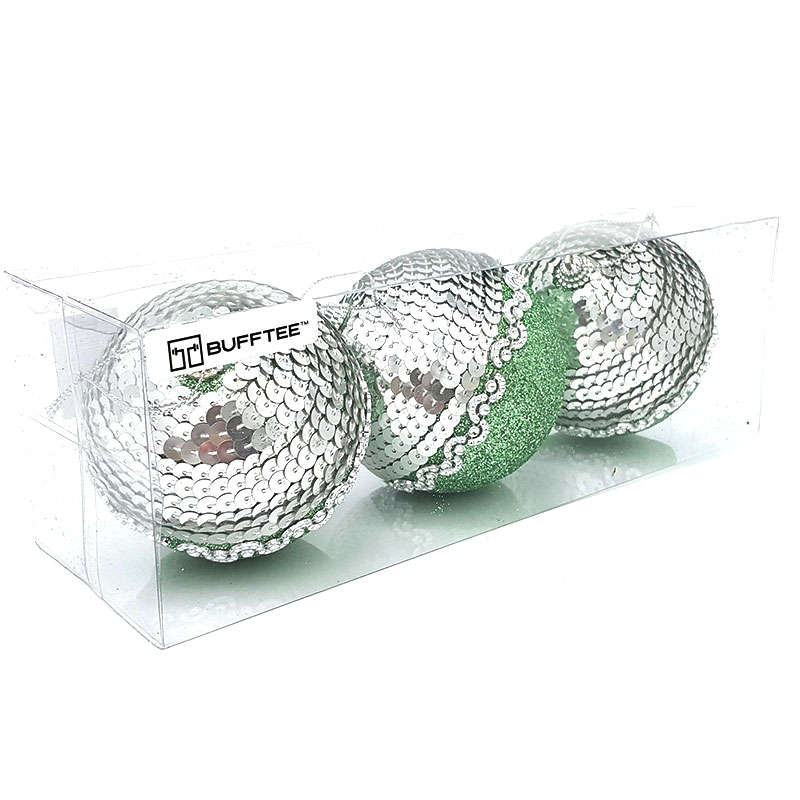 Christmas Baubles -Green Sequence Christmas Balls - 3 Pack
