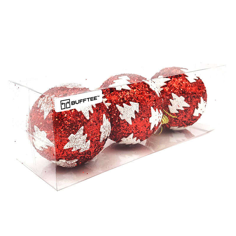 Christmas Baubles -Red Trees Christmas Balls - 3 Pack