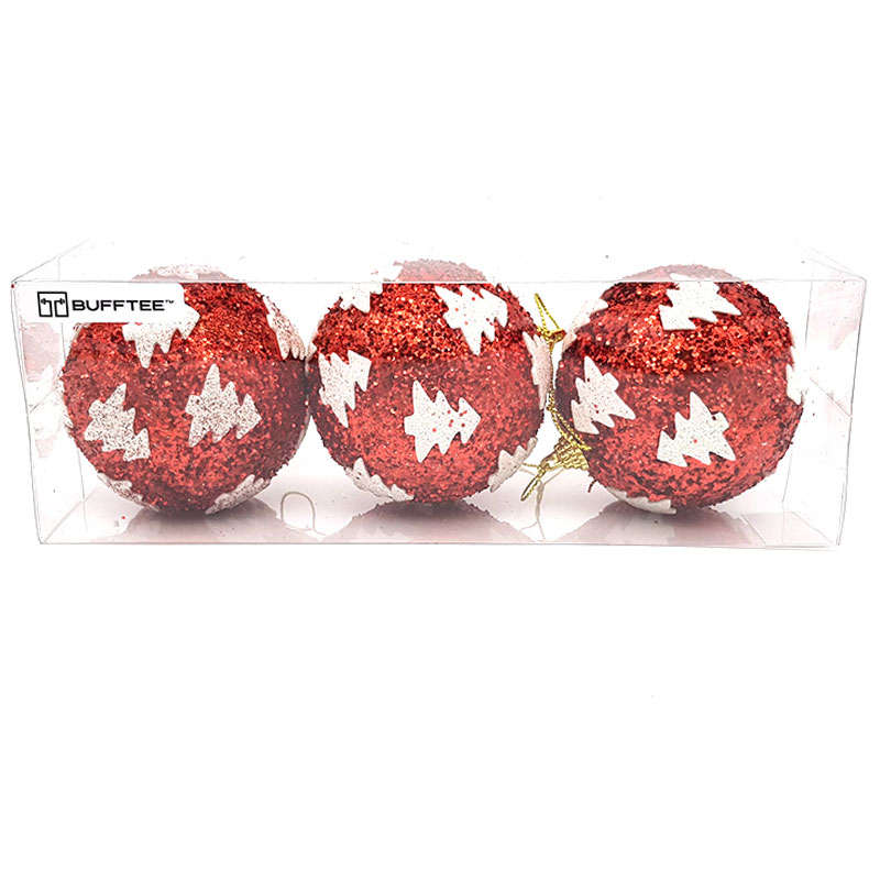 Christmas Baubles -Red Trees Christmas Balls - 3 Pack