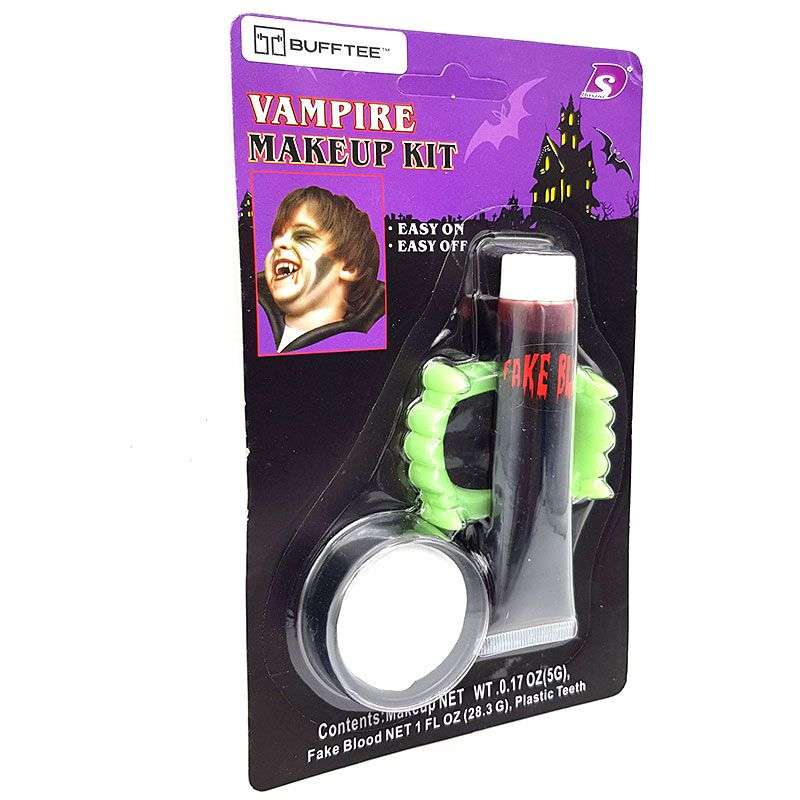 Bufftee Fake Vampire Teeth - Fake Blood - Vampire Make-Up Kit - Fake Fangs