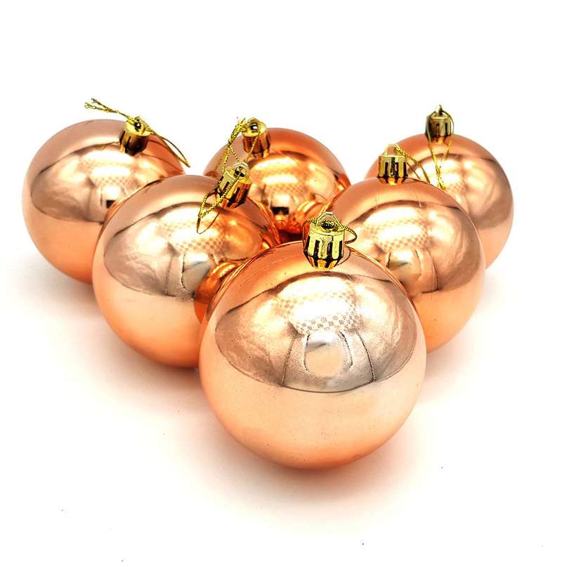 Bufftee Big Christmas Tree Baubles - Reflective Balls 6 Pack - Rose Gold
