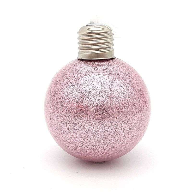 Bufftee Light Up Christmas Pink Glitter Bauble - Self Lit Christmas Ball