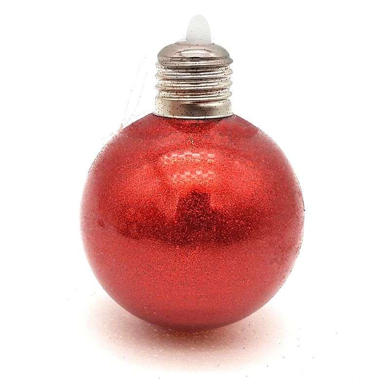 Bufftee Light Up Christmas Red Glitter Bauble - Self Lit Christmas Ball
