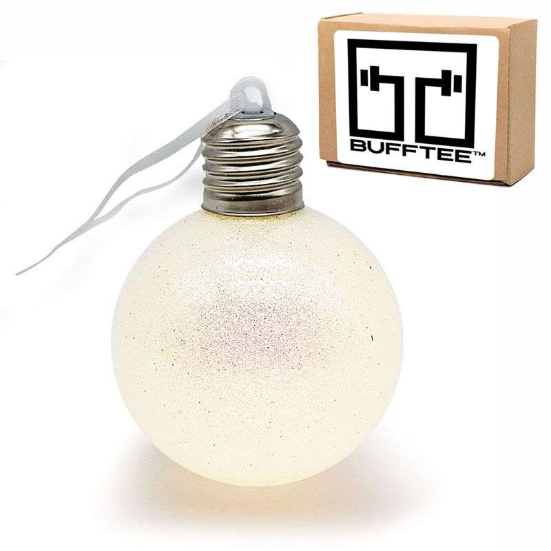 Bufftee Light Up Christmas White Glitter Bauble - Self Lit Christmas Ball