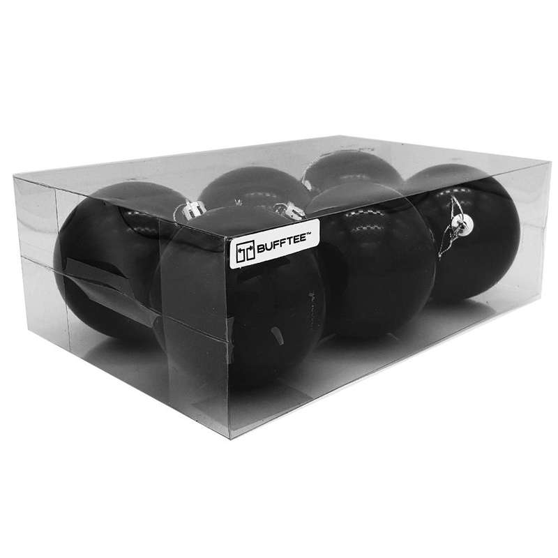 Bufftee Big Christmas Tree Baubles - Reflective Balls 6 Pack - Shiny Black