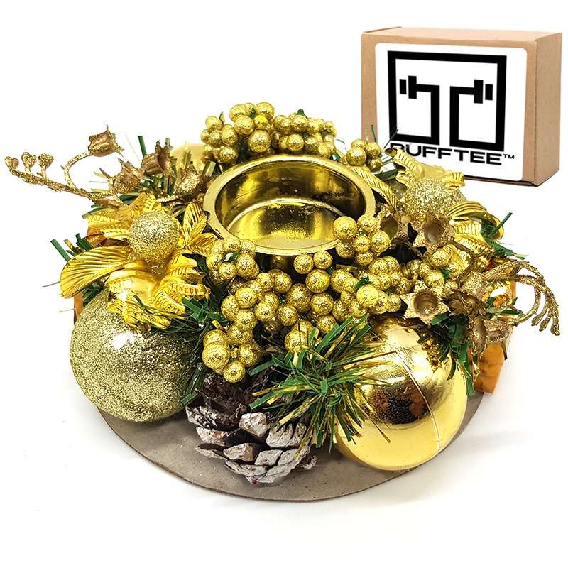 Christmas Centerpiece With Candle Holder- Gold-Small