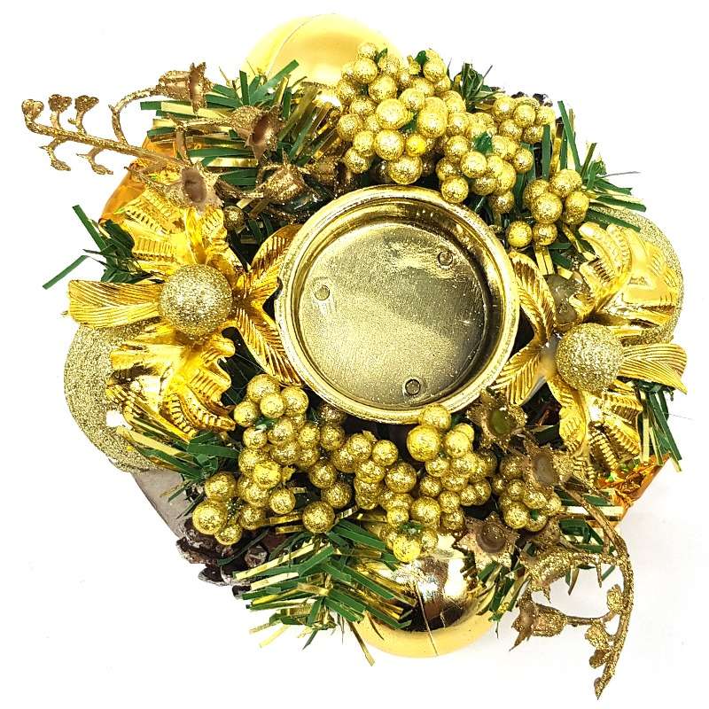Christmas Centerpiece With Candle Holder- Gold-Small