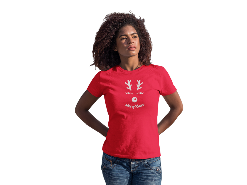 Bufftee Christmas Reindeer Antlers Merry Xmas T-Shirt Ladies - Unisex Fit