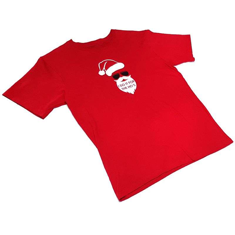 Bufftee Funny Christmas T-Shirt Mens - Festive cool Santa in shades- Red