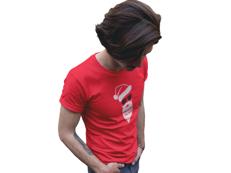Bufftee Funny Christmas T-Shirt Mens - Festive cool Santa in shades- Red