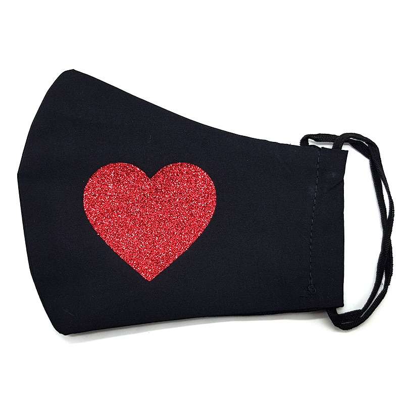 Bufftee Glitter Heart Re-Useable 3 Ply Face Mask - Valentines day Mask