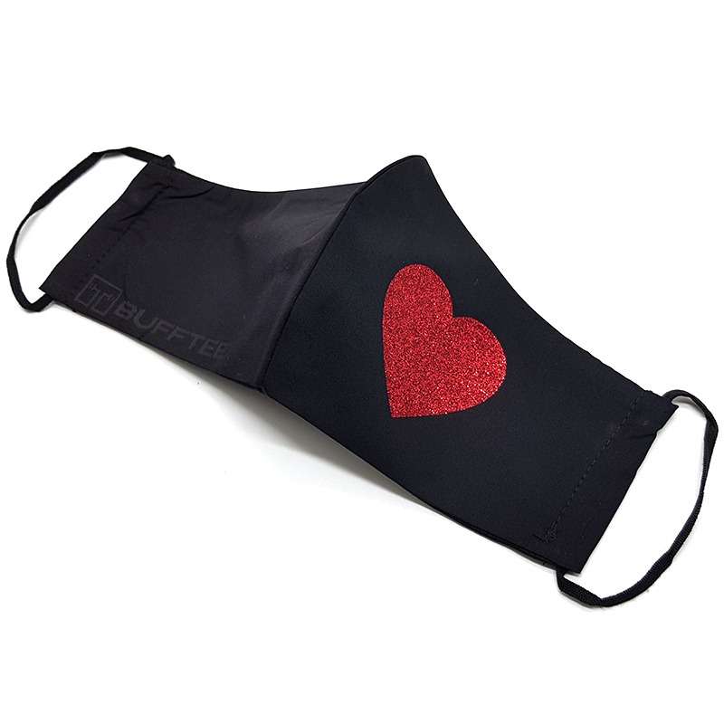 Bufftee Glitter Heart Re-Useable 3 Ply Face Mask - Valentines day Mask