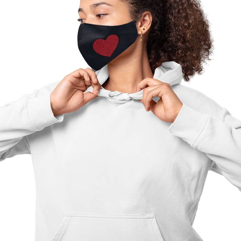 Bufftee Glitter Heart Re-Useable 3 Ply Face Mask - Valentines day Mask