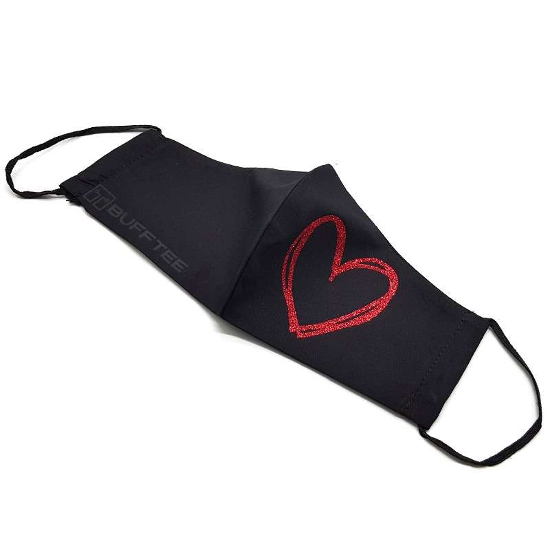Bufftee Glitter Heart Outline 3 Ply Face Mask - Valentines days Mask