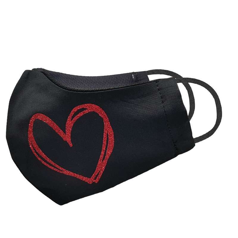 Bufftee Glitter Heart Outline 3 Ply Face Mask - Valentines days Mask