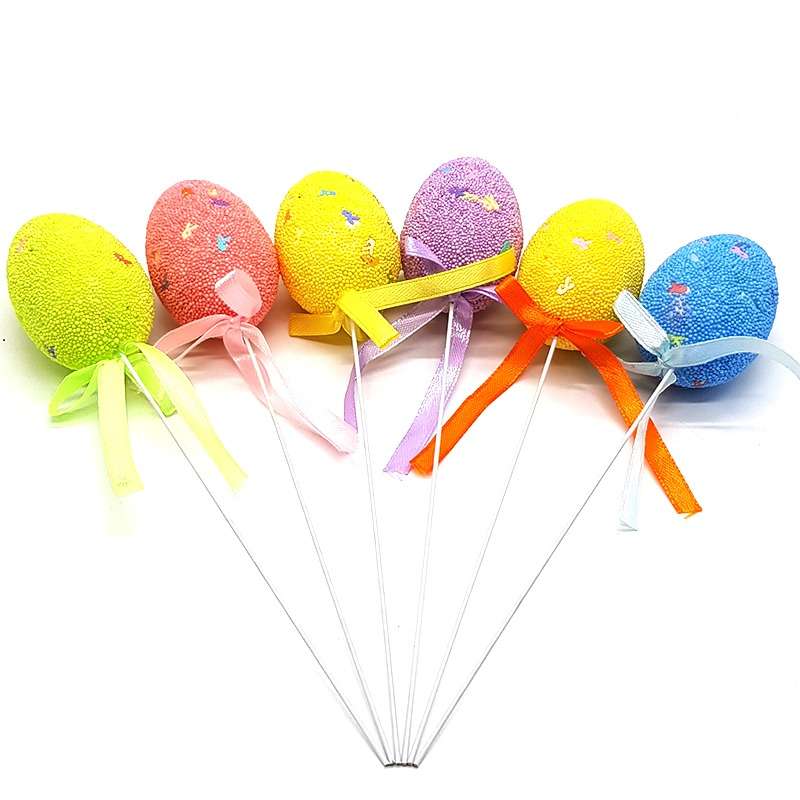 Bufftee Easter Eggs & Ribbon On a Stick -6 Décor Easter Eggs