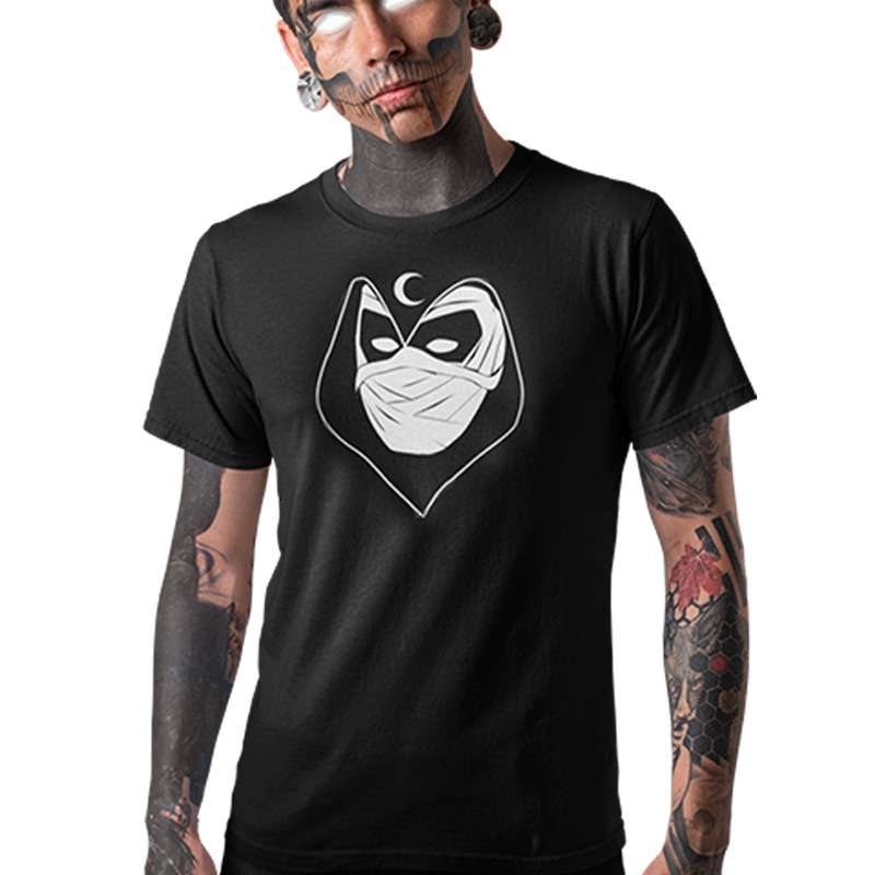 Bufftee Moon Knight T-Shirt Glow in the Dark 160g Cotton Tee-Black
