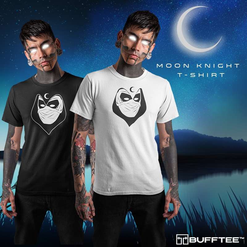 Bufftee Moon Knight T-Shirt Glow in the Dark 160g Cotton Tee-White