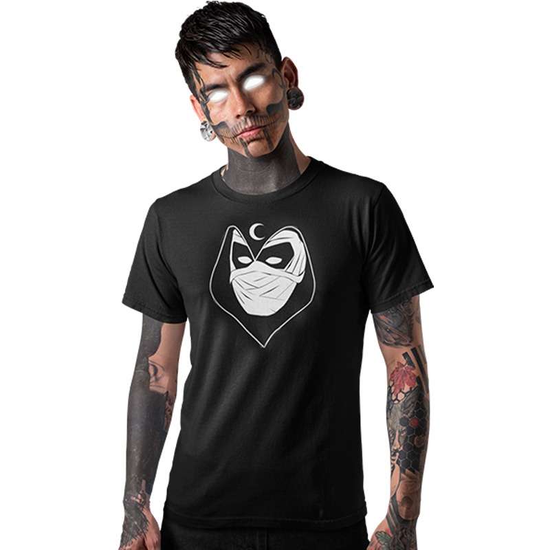 Bufftee Moon Knight T-Shirt Glow in the Dark 160g Cotton Tee-Black