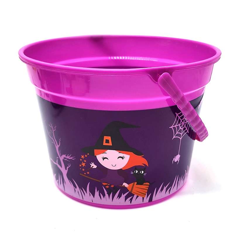 Halloween Pumpkin & Witch Picture Trick or Treat Candy Bucket -Purple Sweet Bowl