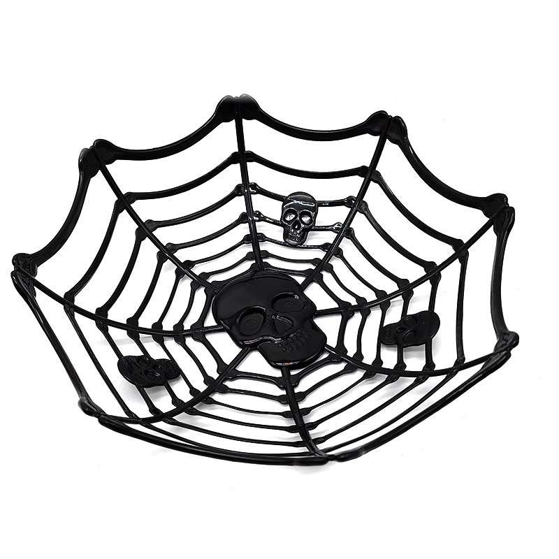 Halloween Spider Web Trick or Treat Basket-Halloween Skull Candy Bowl-Black