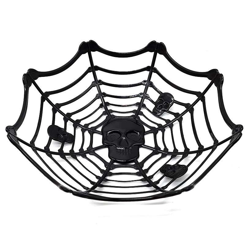 Halloween Spider Web Trick or Treat Basket-Halloween Skull Candy Bowl-Black