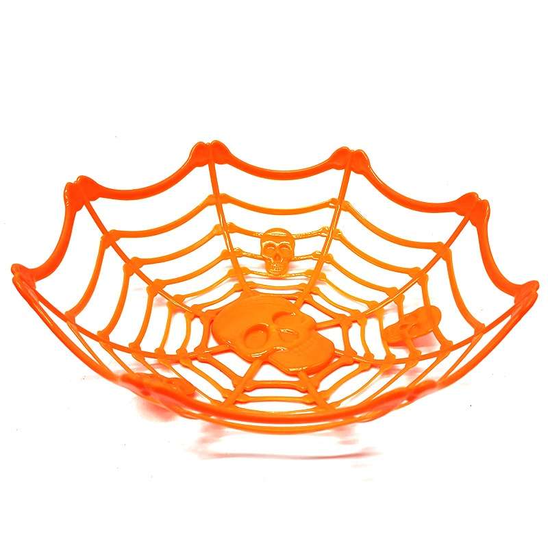 Halloween Spider Web Trick or Treat Basket-Halloween Skull Candy Bowl-Orange