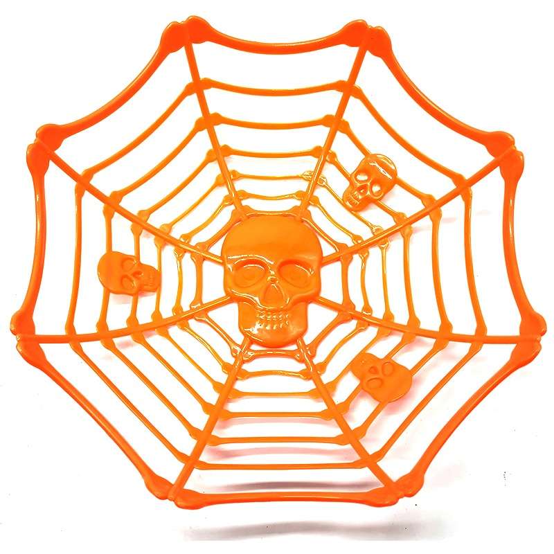 Halloween Spider Web Trick or Treat Basket-Halloween Skull Candy Bowl-Orange