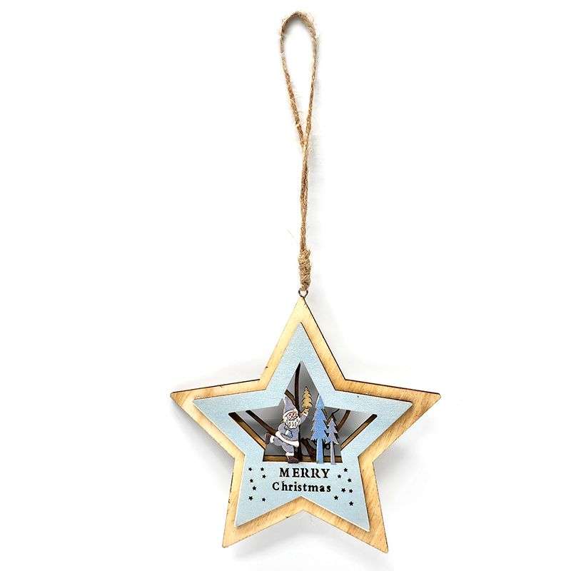 PurpleX Wooden Star Christmas Bauble - Merry Christmas Tree &amp; Santa