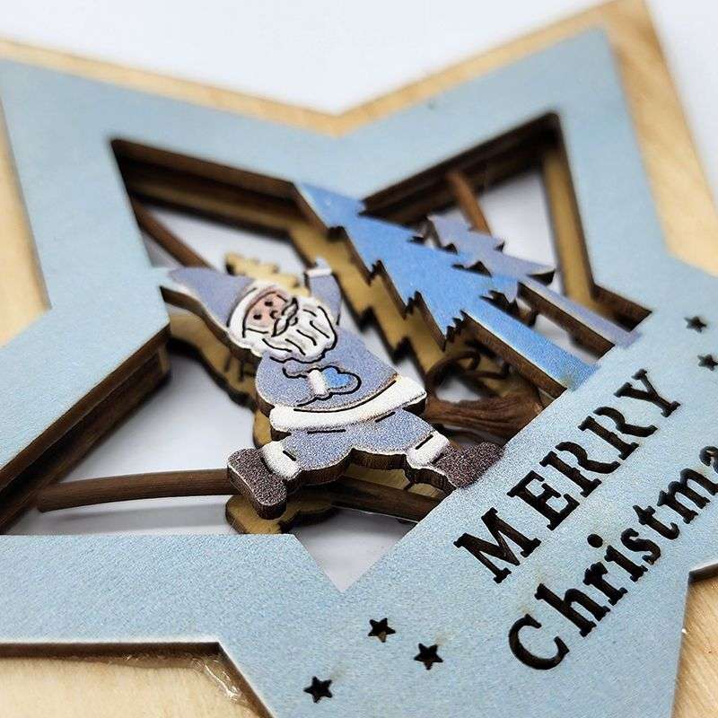 PurpleX Wooden Star Christmas Bauble - Merry Christmas Tree &amp; Santa