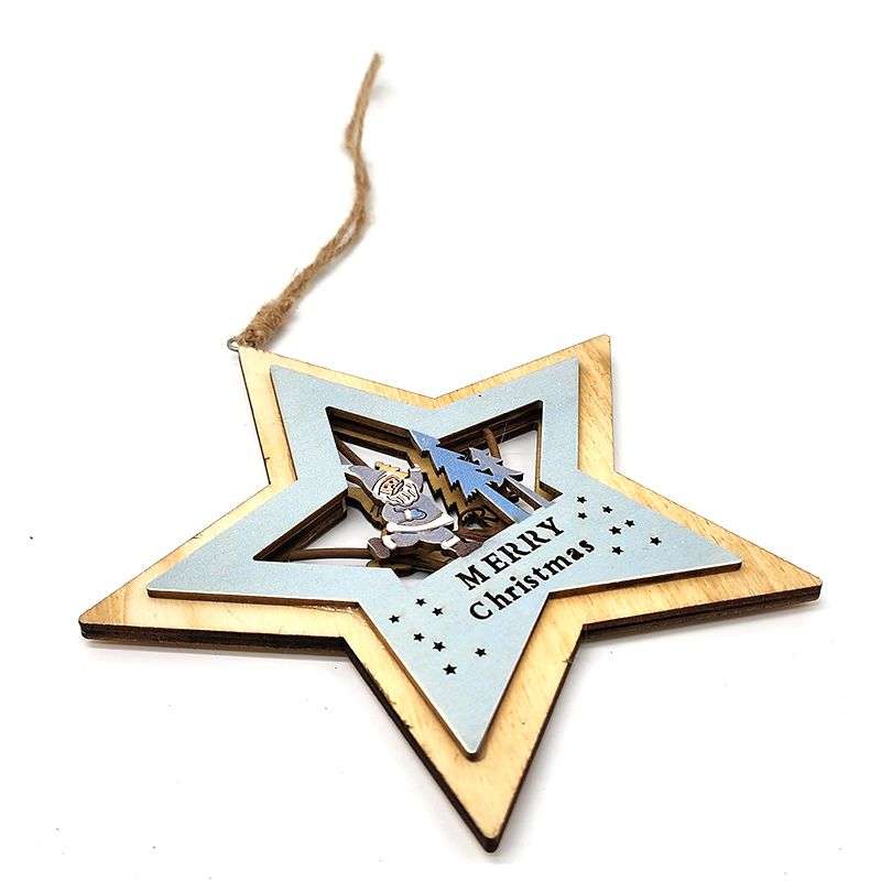 PurpleX Wooden Star Christmas Bauble - Merry Christmas Tree &amp; Santa