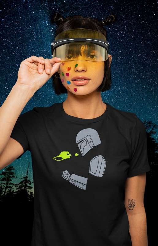 Bufftee The Mandalorian &amp; Glow In The Dark Baby Yoda T-Shirt - Unisex