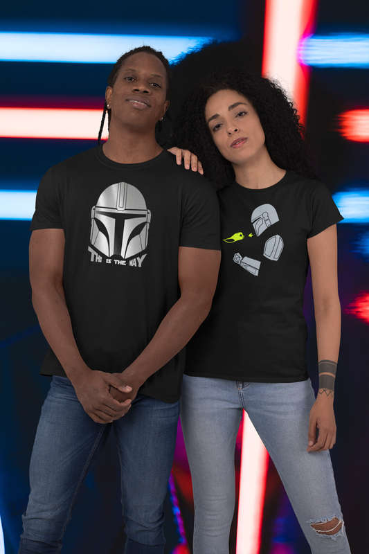 Bufftee The Mandalorian &amp; Glow In The Dark Baby Yoda T-Shirt - Unisex