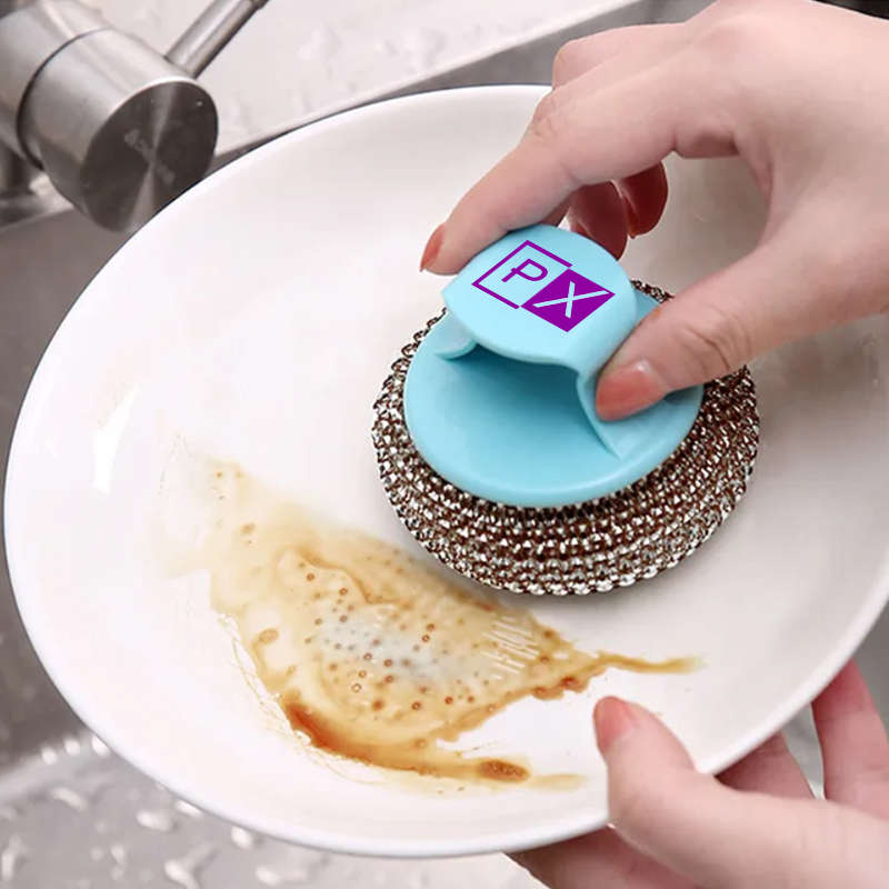 pX Non Abrasive Pot Scourers Kitchen Mesh Scrub Brush With Holder- 2 Pack