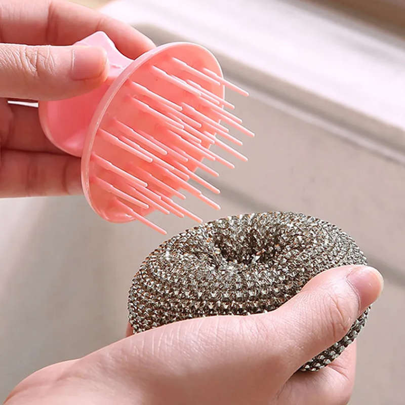 pX Non Abrasive Pot Scourers Kitchen Mesh Scrub Brush With Holder- 2 Pack