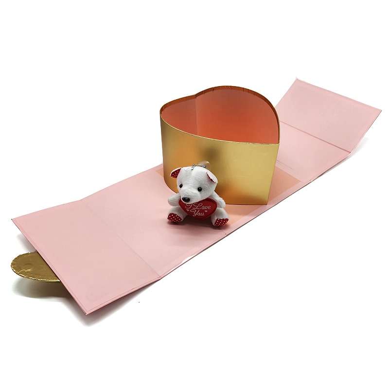 PurpleX Valentine's Day 21cm Square Pink Gift Box With Gold Heart and Teddy Bear