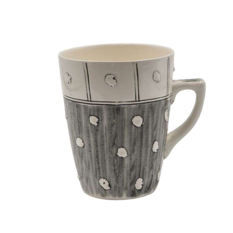 Ceramic mug - white/black strip pattern with handle