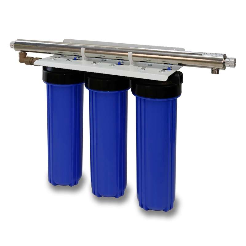 3 Stage Big Blue Water Filtration System With 55W UV Sterilizer, Sediment Filters & GAC Filter